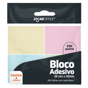 Bloco Adesivo Colorido Pastel 38mmX50mm  com 4 Blocos 100 Folhas Cada | Jocar